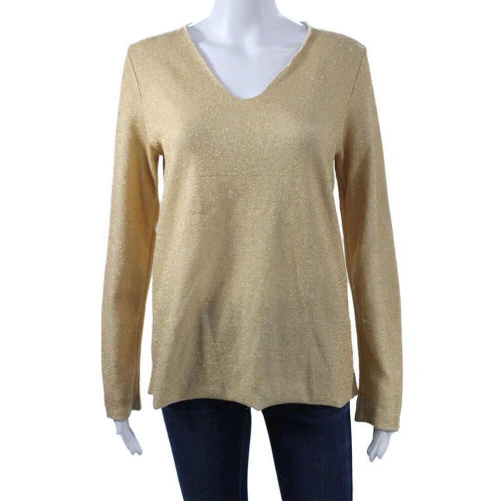 Comme Des Garcons Women Pullover V-Neck Wool Gold Long Sleeve Size M